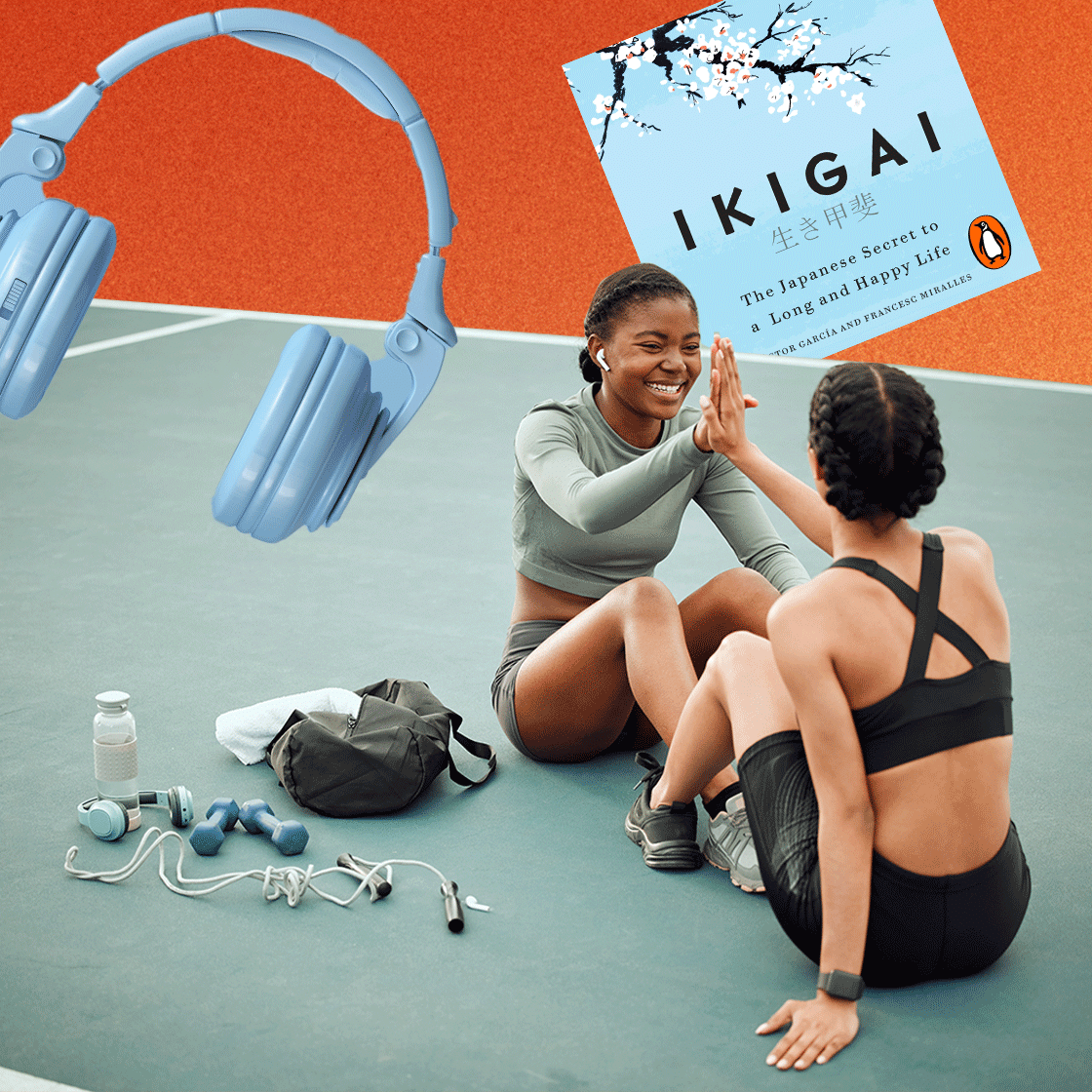 Women working out, headphones and an audiobook featured on Audible