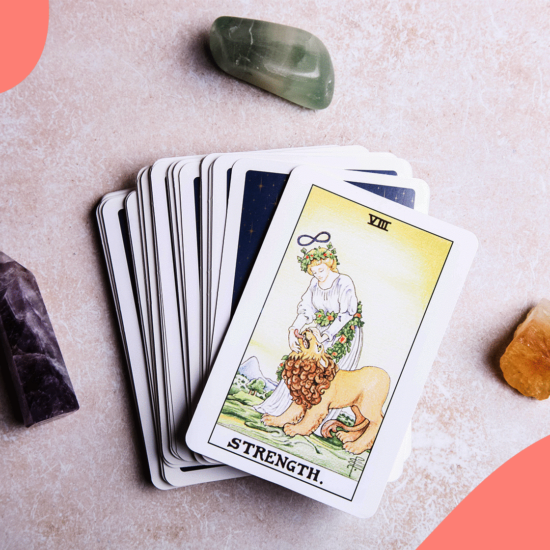 Tarot card deck displayed for reading
