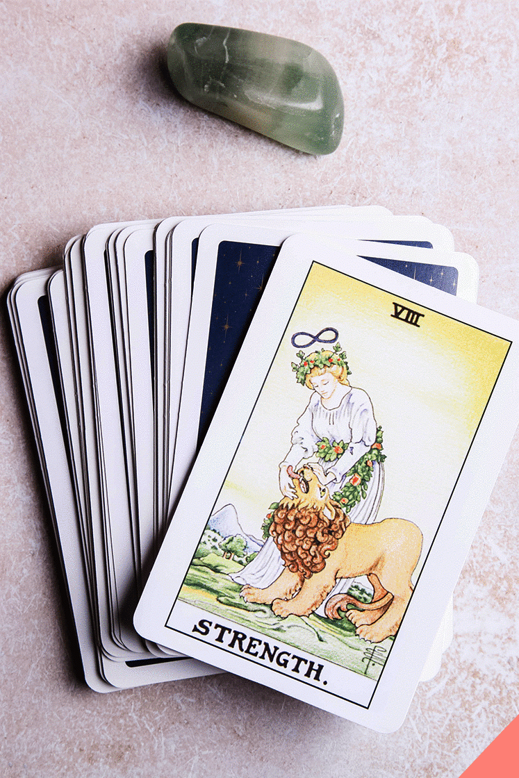 Tarot card deck displayed for reading