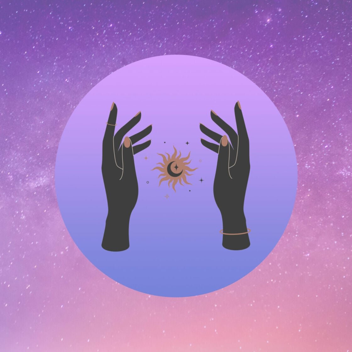 October 2024 horoscope: illustration of hands with sun and moon