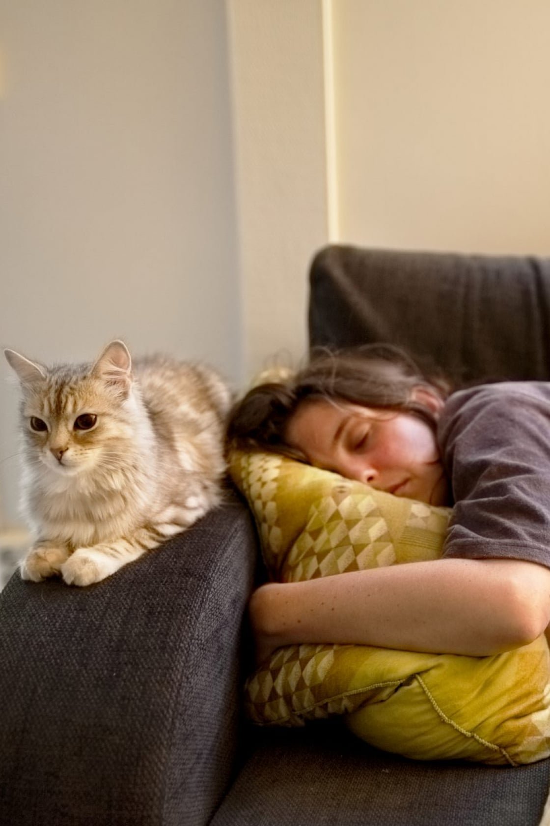 A woman asleep on the sofa