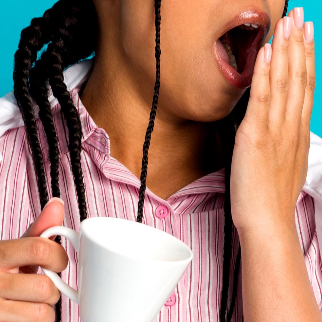 A woman yawning