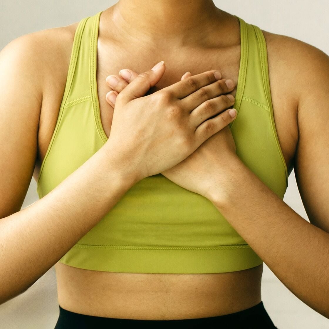 A woman breathing