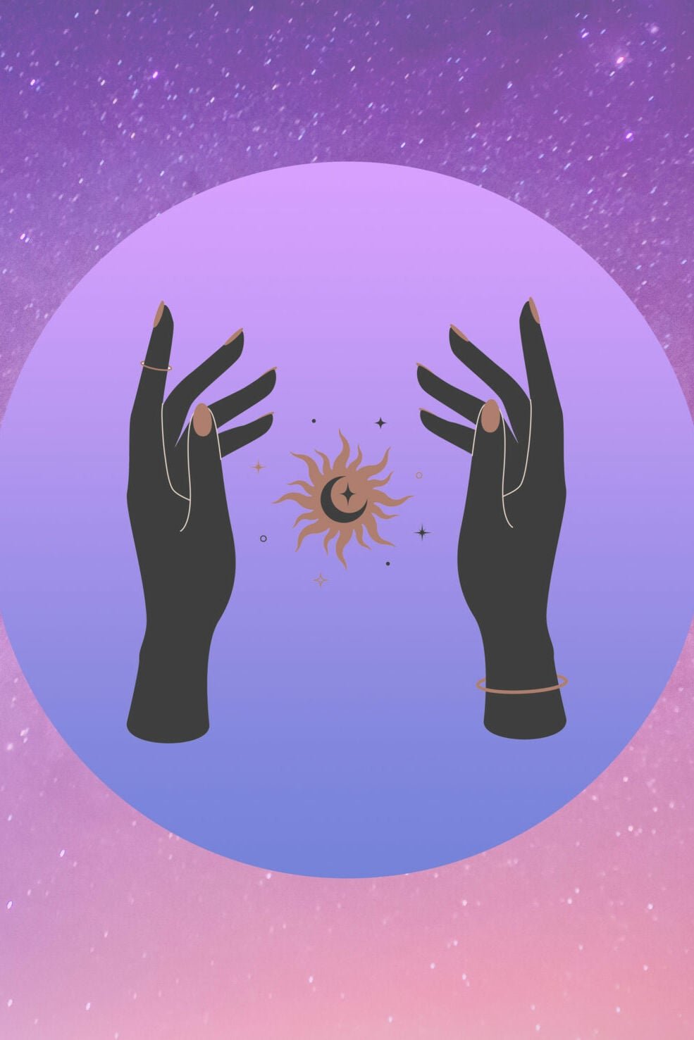 October 2024 horoscope: illustration of hands with sun and moon