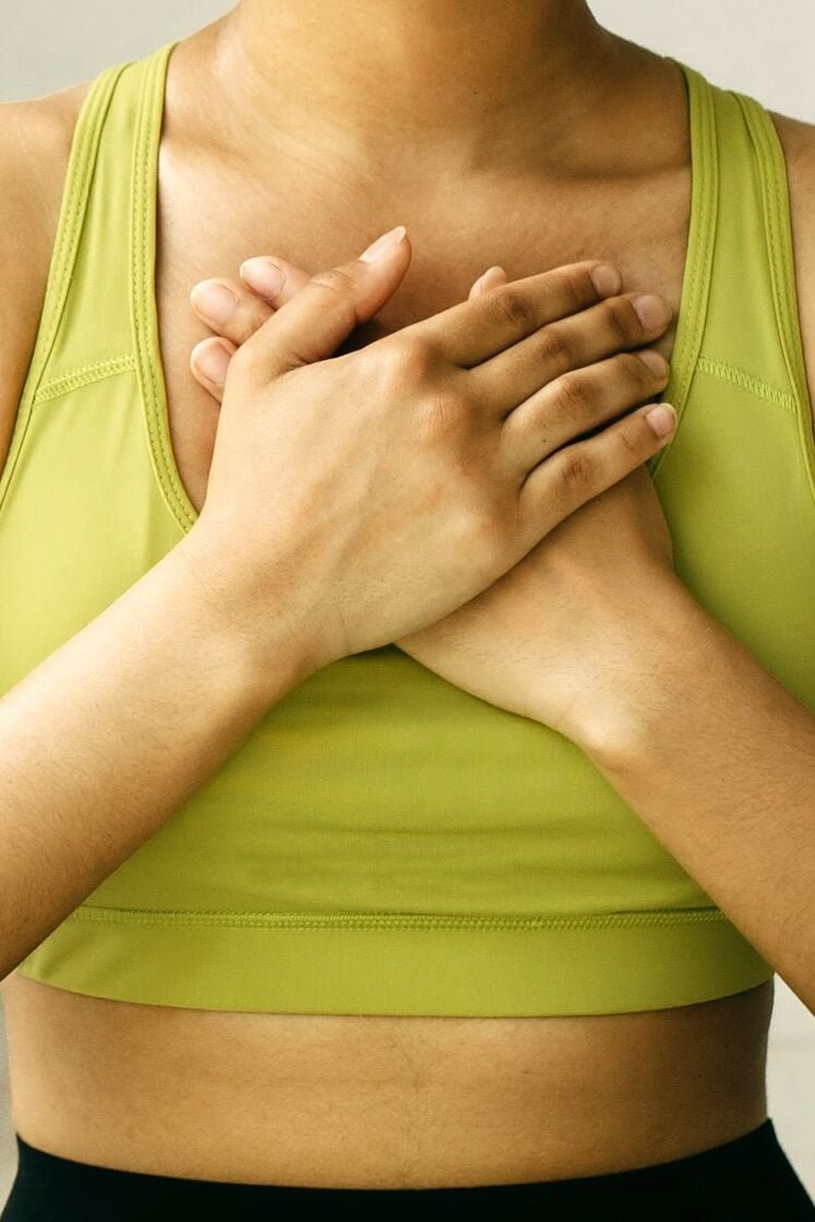 A woman breathing