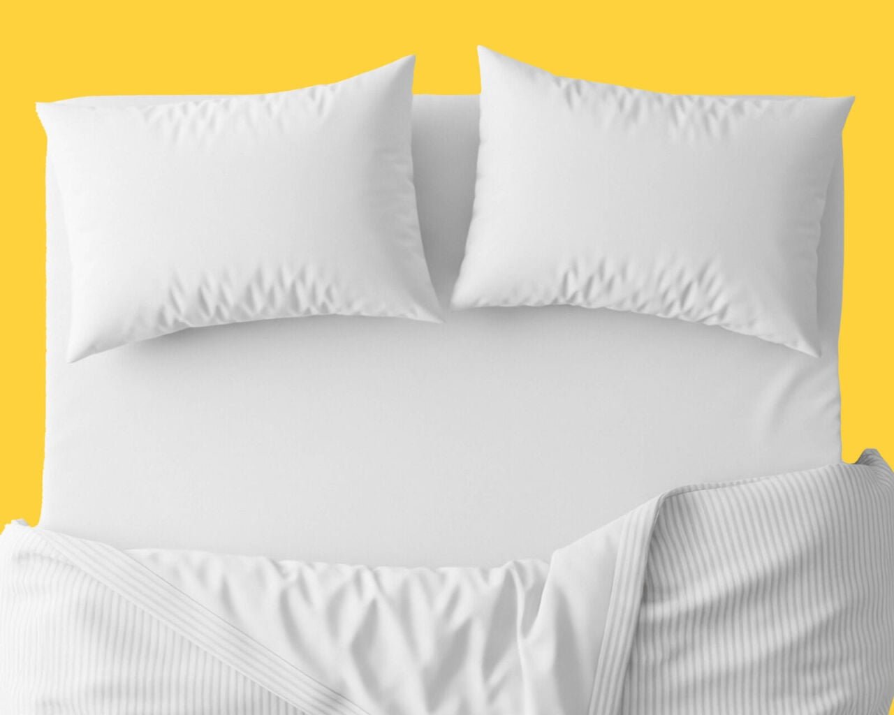 A bed with a yellow background