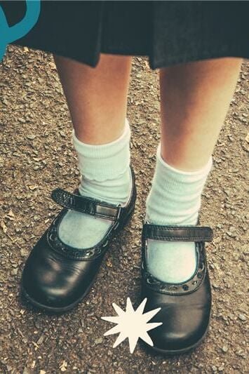 A little girl's school shoes and socks